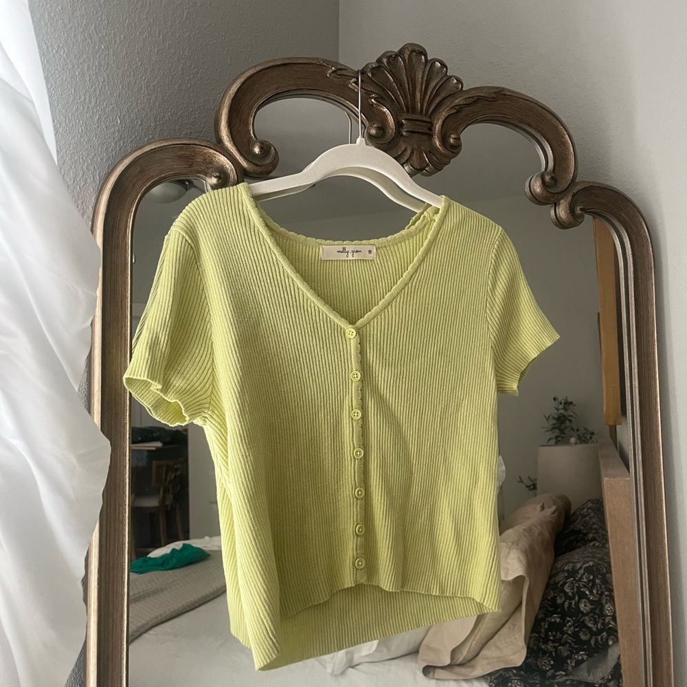 Molly green crop button front sweater top